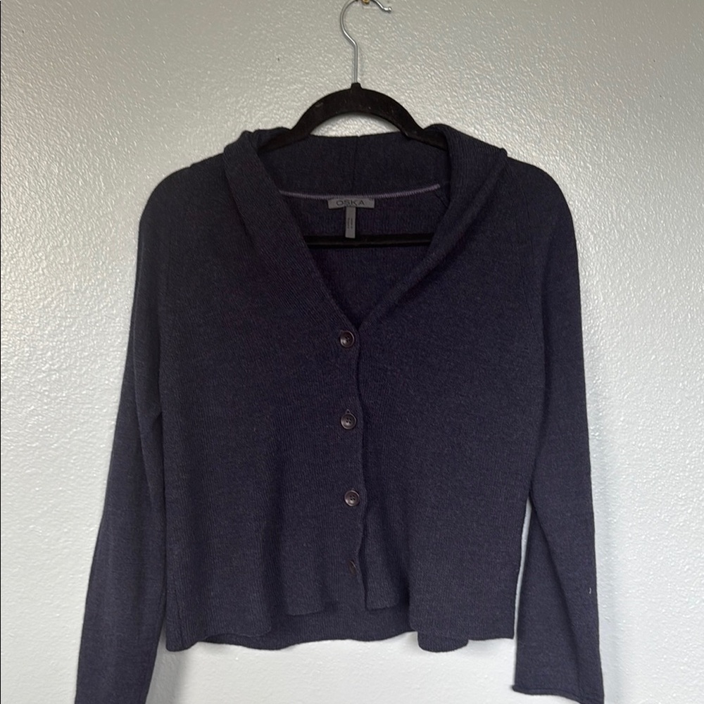 UNISA Charcoal Hooded Button-Front Cardigan Sweater